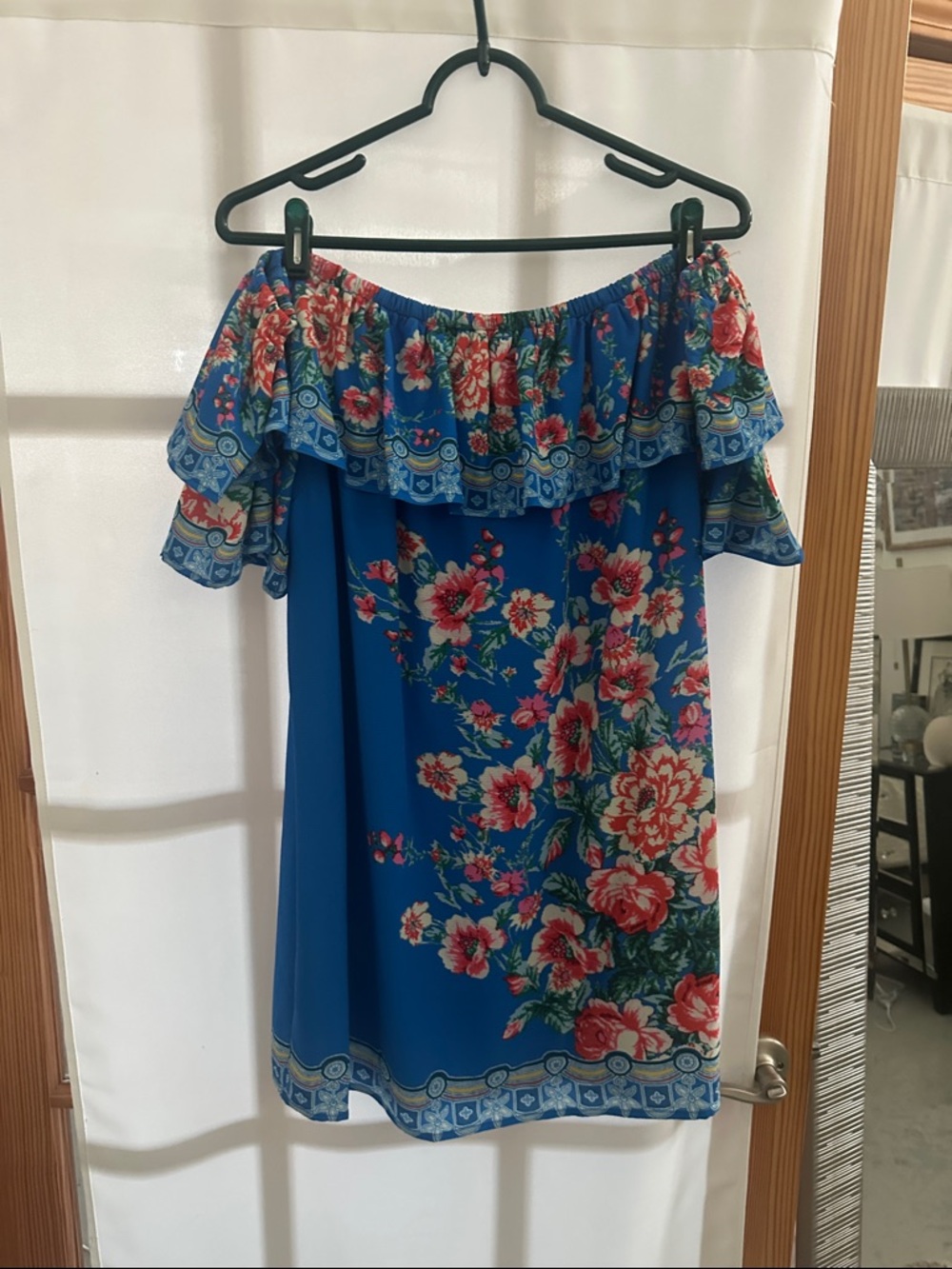 Jealous Tomato One-Shoulder Floral Dress in Blue with Pink Red Accents